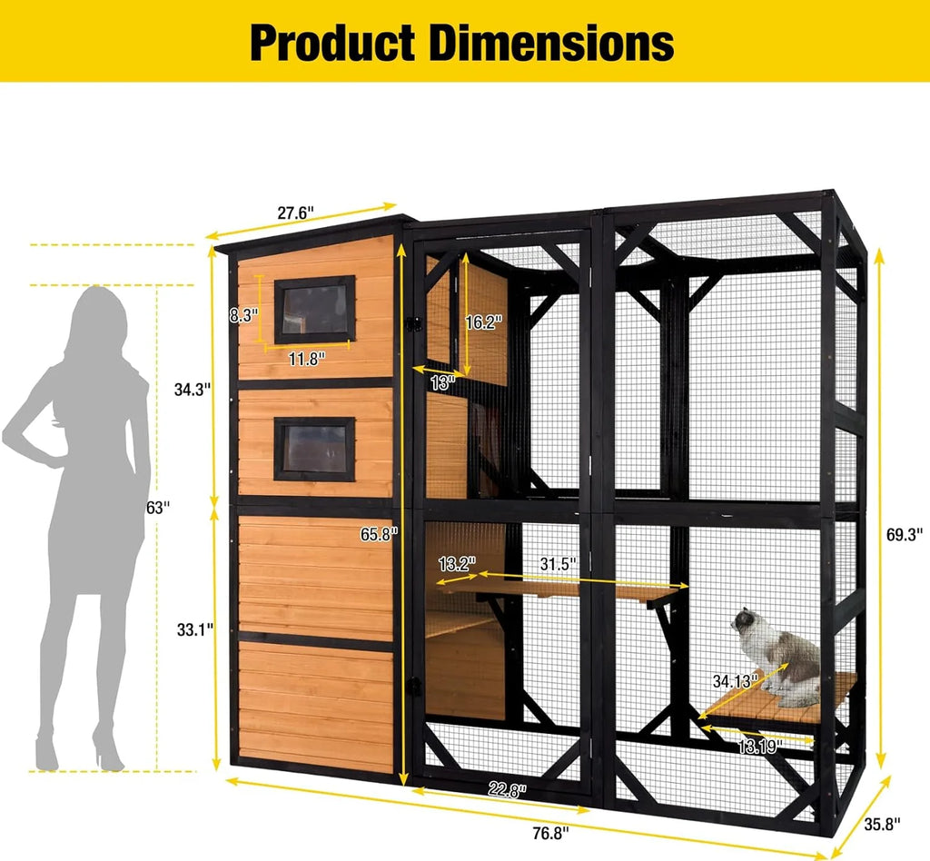 Aivituvin Large Cat Catio, 4 Tiers, Weatherproof Roof, 70in H x 77in L - AIR54