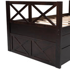 Captain Wood Twin Bed With Trundle And 3 Drawers, Brown, 78.9 in L x 42.7 in W x 36.2 in H
