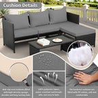 Valita 3-Piece Outdoor PE Rattan Patio Conversation Set With Cushions - 47 x 23 x 26 in Sofas, 34 x 16 x 14 in Table