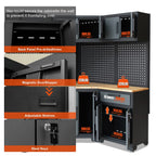 HPDMC 7-Piece Metal Garage Cabinet System With 4-Drawer Roller Cabinet, 47.2 in Workbench And Pegboards
