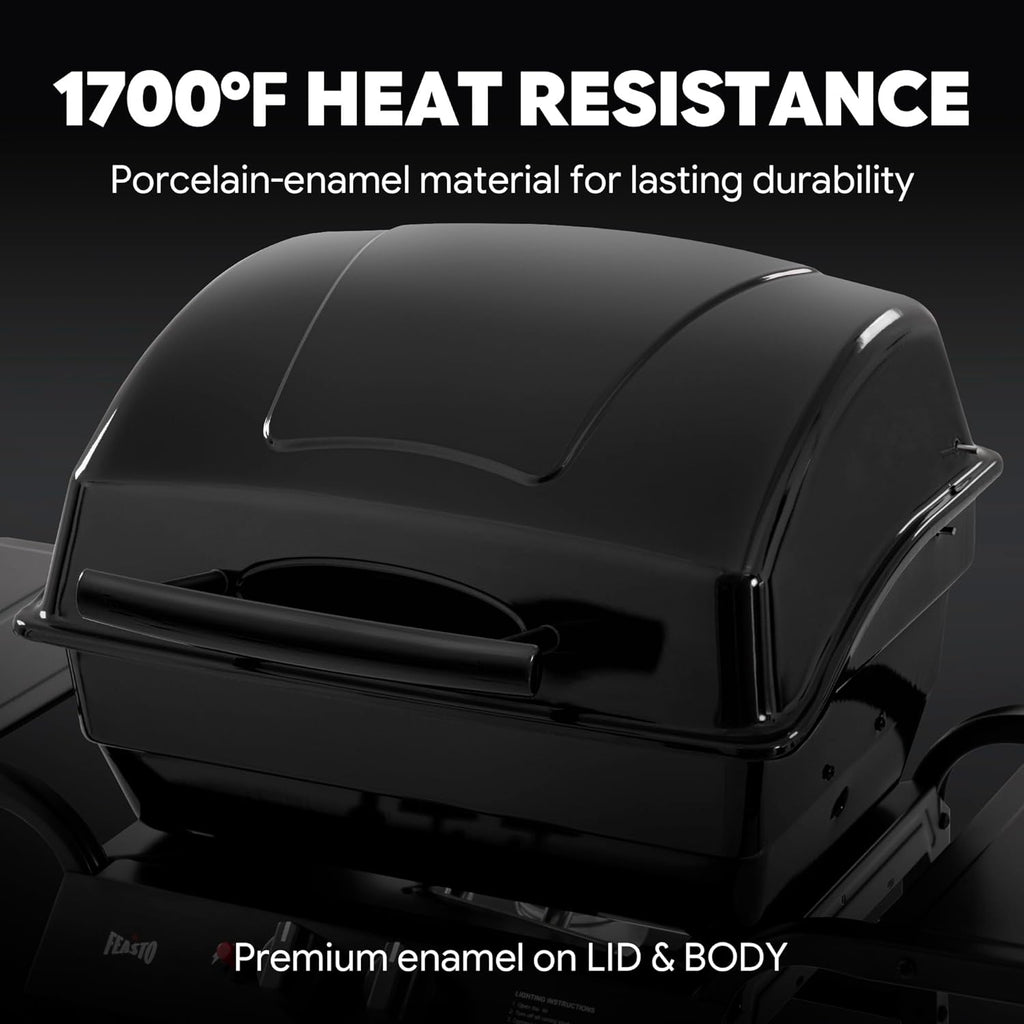 2 Burner Propane Gas Grill, 26,500 BTU, Porcelain-Enamel Body And Lid, 416 Sq. In. - With Warming Rack And Side Tables