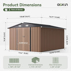 Aoxun Outdoor Storage Shed 10 x 12FT Brown - Double Hinged Door