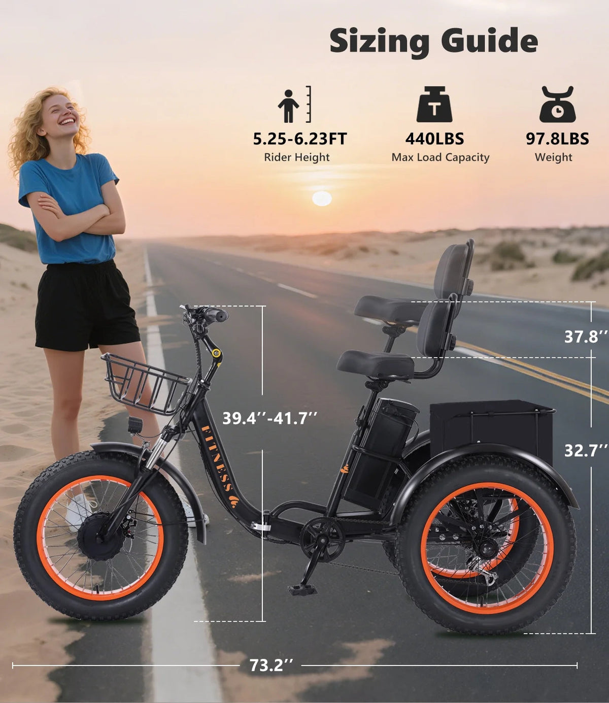 YEBEI Folding Electric Tricycle for Adults, 500W Motor, 48V15AH Lithium Battery, 20 x 4.0 in Fat Tires