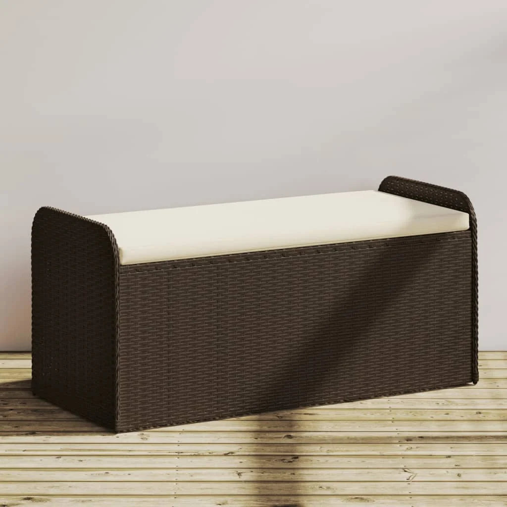 vidaXL Outdoor Poly Rattan Storage Bench With Cushion, Black, 45.3 x 20.1 x 20.5 in