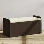 vidaXL Outdoor Poly Rattan Storage Bench With Cushion, Black, 45.3 x 20.1 x 20.5 in