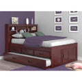 OS Home and Office Solid Pine Full Captains Bookcase Bed With 3 Drawers and Twin Trundle - Merlot