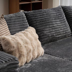ovios 104in L-Shape Sectional Sofa With Chaise, Grey Plush Corduroy Fabric