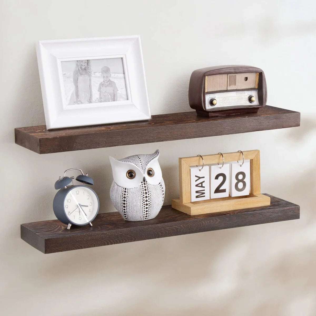 Set Of 2 Handcrafted European Pine Floating Wall Shelves, 16inch/24inch/36inch, Grey/Espresso/Walnut