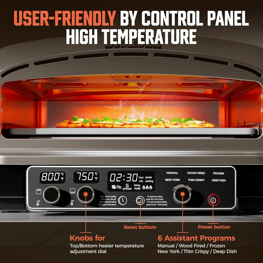 BIG HORN OUTDOORS Countertop Electric Pizza Oven, 14-inch, Stainless Steel, Black/Silver