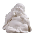 Handmade Clay Laughing Buddha Statue Ornament, White or Green - 9.5cm