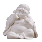 Handmade Clay Laughing Buddha Statue Ornament, White or Green - 9.5cm