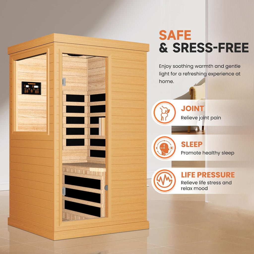 Far Infrared Home Sauna Spa Room, Canadian Hemlock Wood, 1200W, 110V, 35.2 x 27.6 x 61.6 Inch