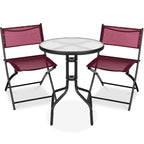 Best Choice Products 3-Piece Patio Bistro Dining Set With Glass Tabletop And Folding Chairs - Gray