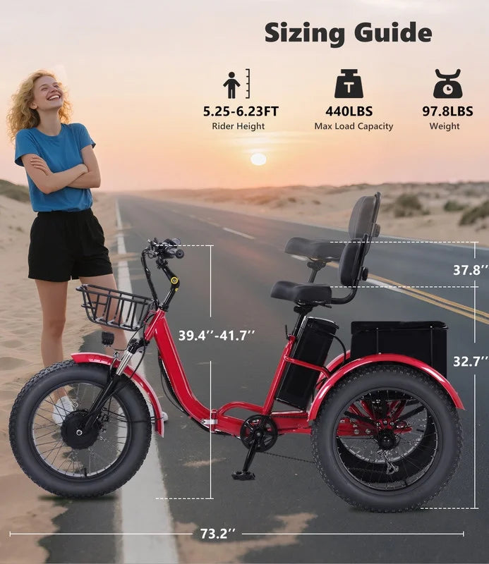 YEBEI Folding Electric Tricycle for Adults, 500W Motor, 48V15AH Lithium Battery, 20 x 4.0 in Fat Tires