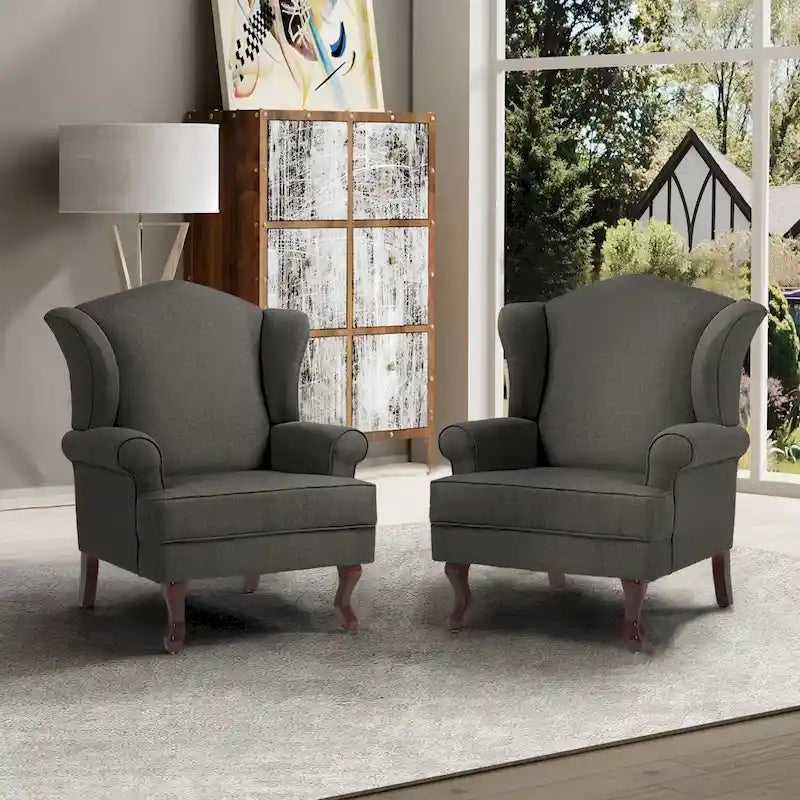 Traditional Wingback Upholstered Accent Chairs, Set of 2, 31 W x 31.8 D x 42.9 H