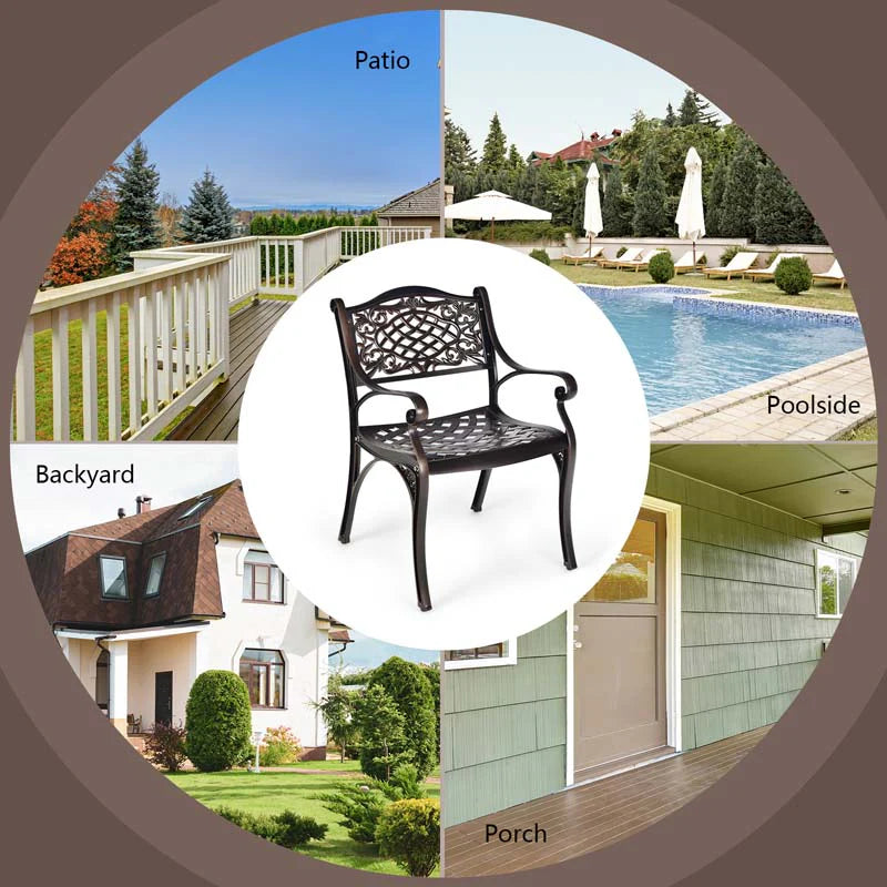 All-Weather Cast Aluminum Outdoor Dining Armchairs With Curved Seats - 2/4 Pcs
