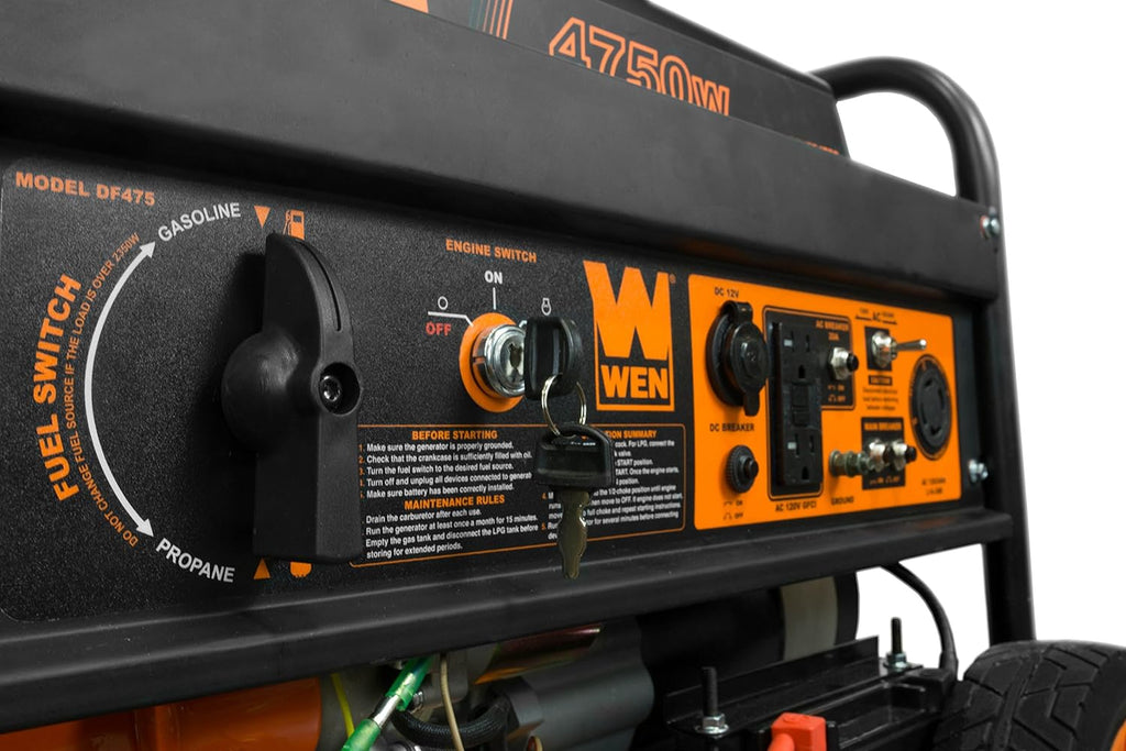 WEN Dual Fuel Portable Generator 4750-Watt 120V/240V With Wheel Kit And Electric Start - DF475T