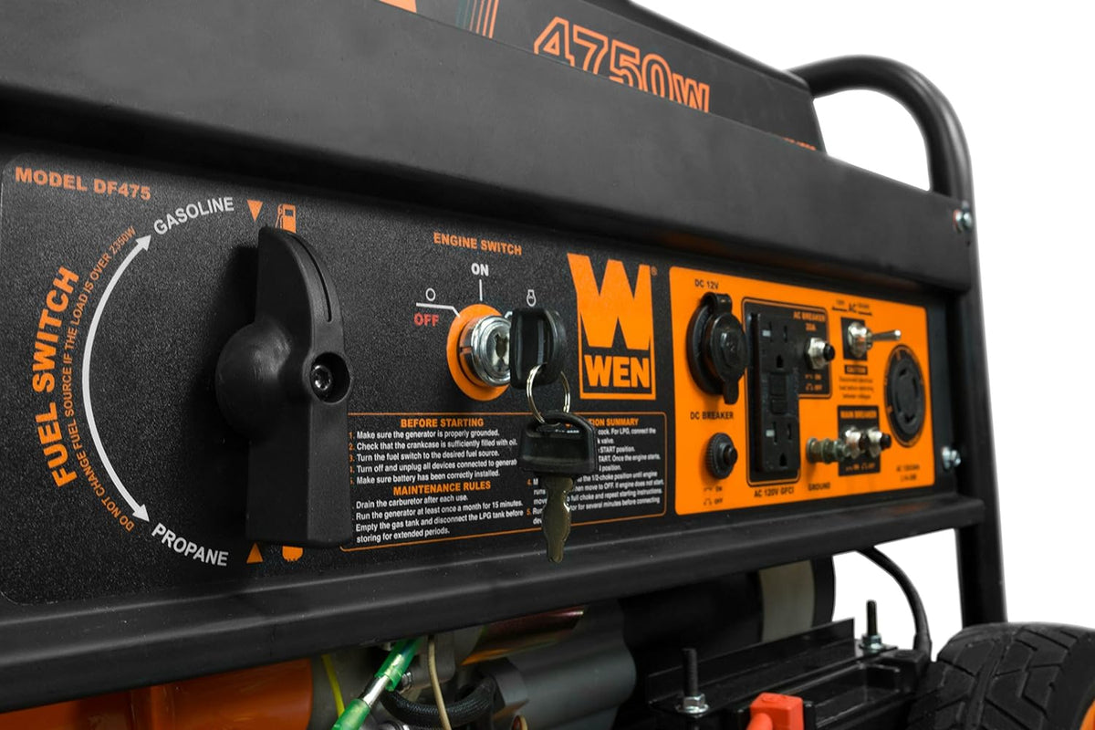 WEN Dual Fuel Portable Generator 4750-Watt 120V/240V With Wheel Kit And Electric Start - DF475T