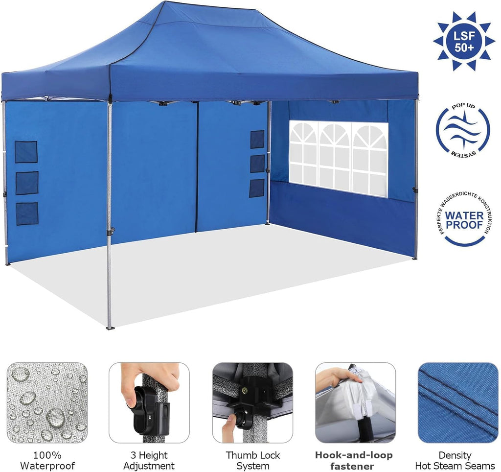 COBIZI Pop-Up Canopy 10 x 15 ft Blue With 4 Sidewalls