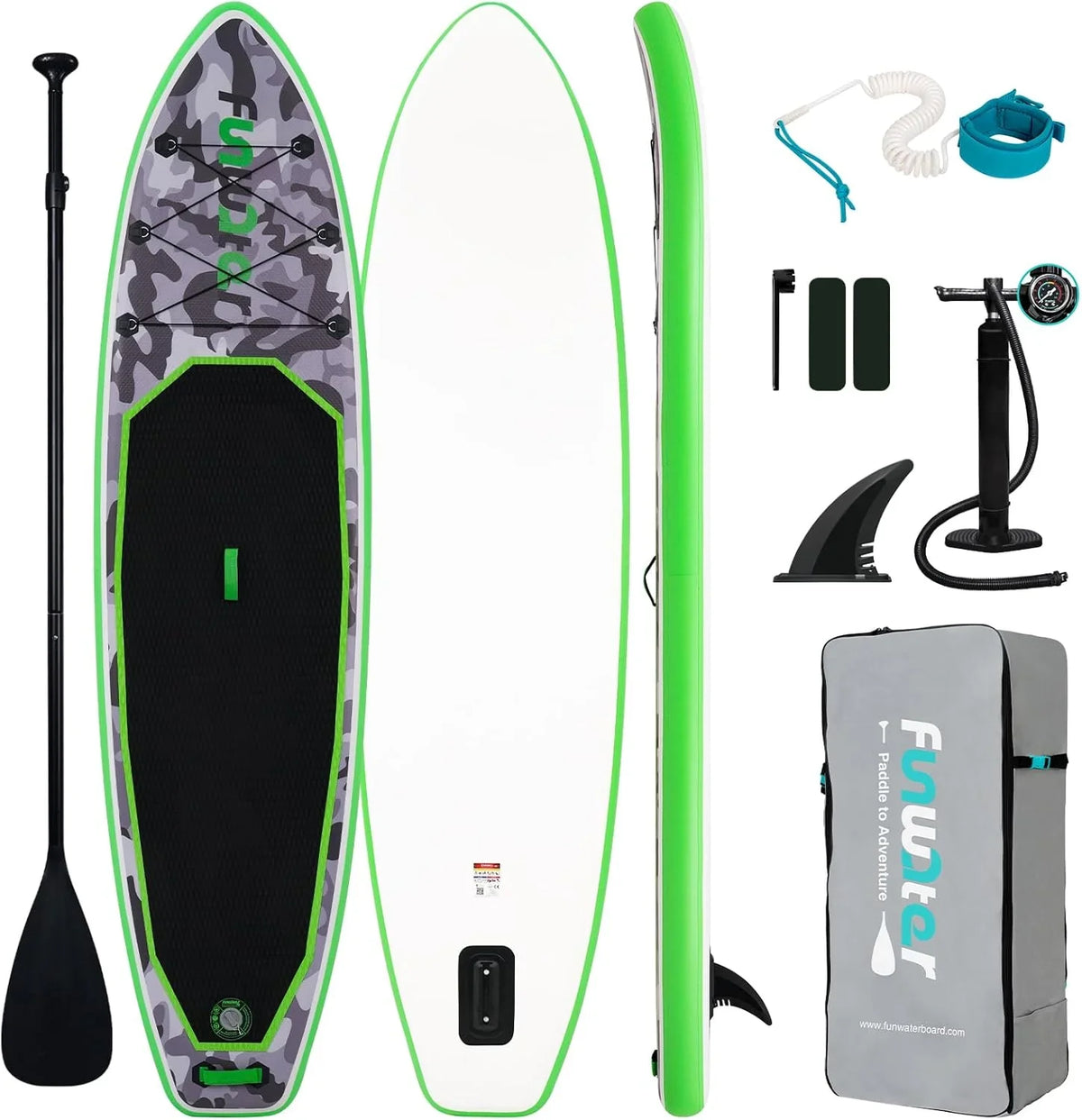 FunWater Inflatable Stand Up Paddle Board, 11 ft x 32 in x 6 in - SUP Paddle Accessories