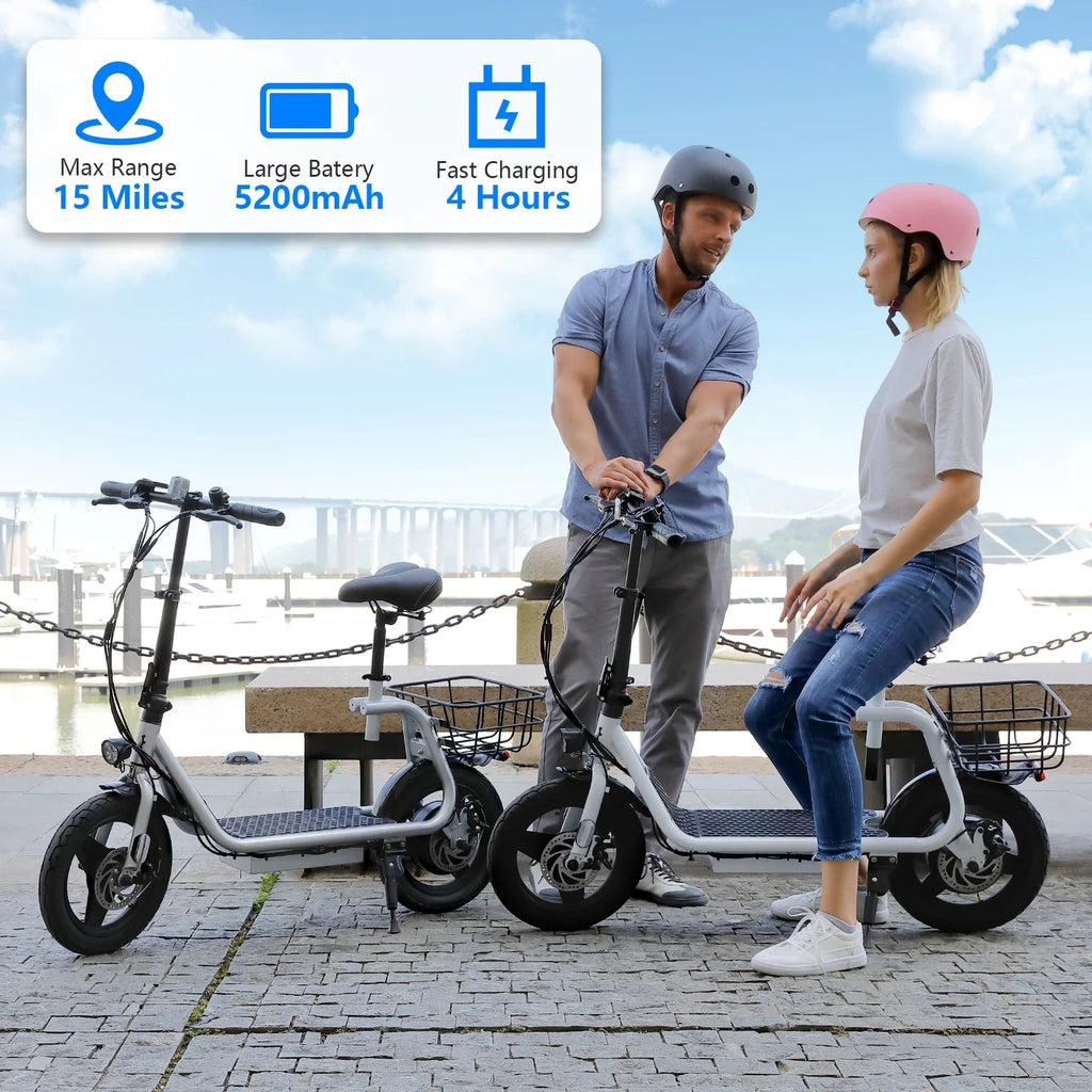 SANOPY Electric Scooter With Seat for Adults, 350W, 15 Miles, 20 Mph, 36V 5.2Ah, 14 inch Tire - Black
