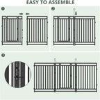 Decorative Metal Garden Fence 92ft L x 40in H, 35 Panels + 5 Gates, Black-Silver