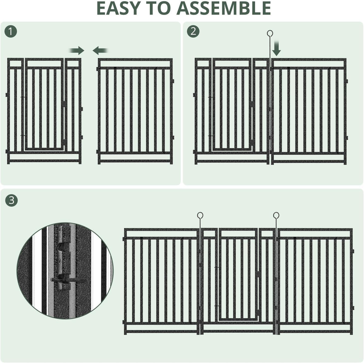Decorative Metal Garden Fence 92ft L x 40in H, 35 Panels + 5 Gates, Black-Silver