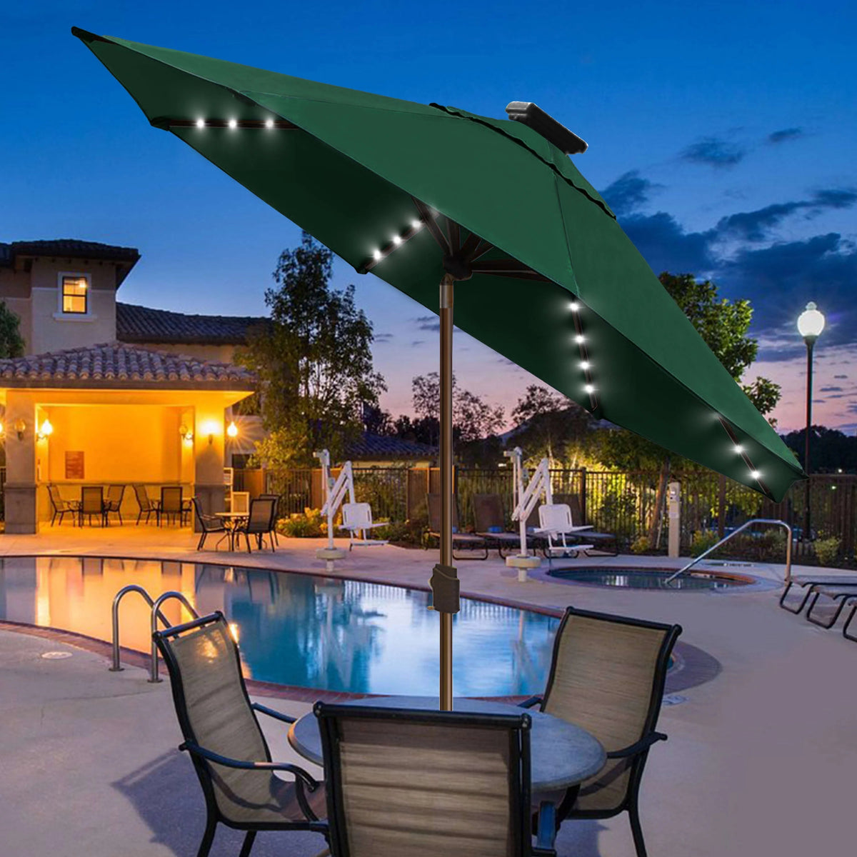 EliteShade 9ft Market Patio Umbrella With 80 LED Lights, Ruby