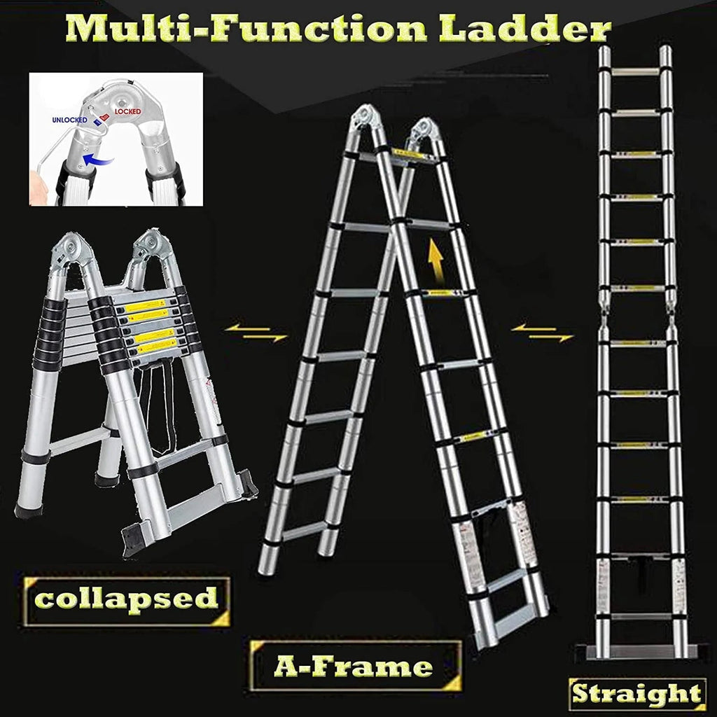 Bowoshen Telescopic Ladder 16.5 ft Aluminum 8 x 2 Steps 330 lb