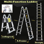 Bowoshen Telescopic Ladder 16.5 ft Aluminum 8 x 2 Steps 330 lb