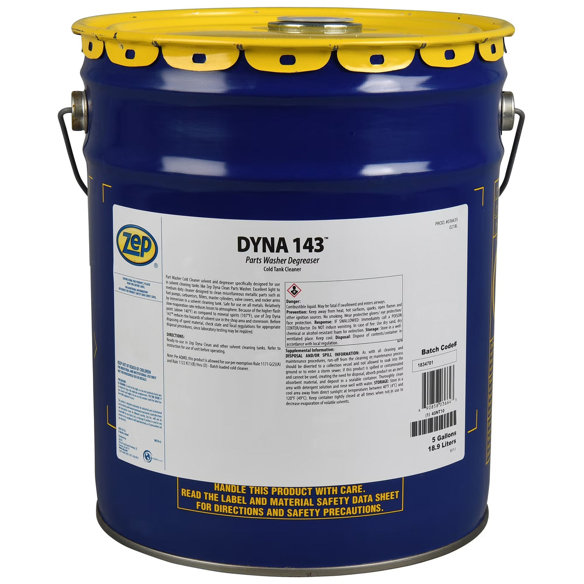 Zep Dyna 143 Parts Washer Solvent Cleaner And Degreaser 5 Gallon - 36635