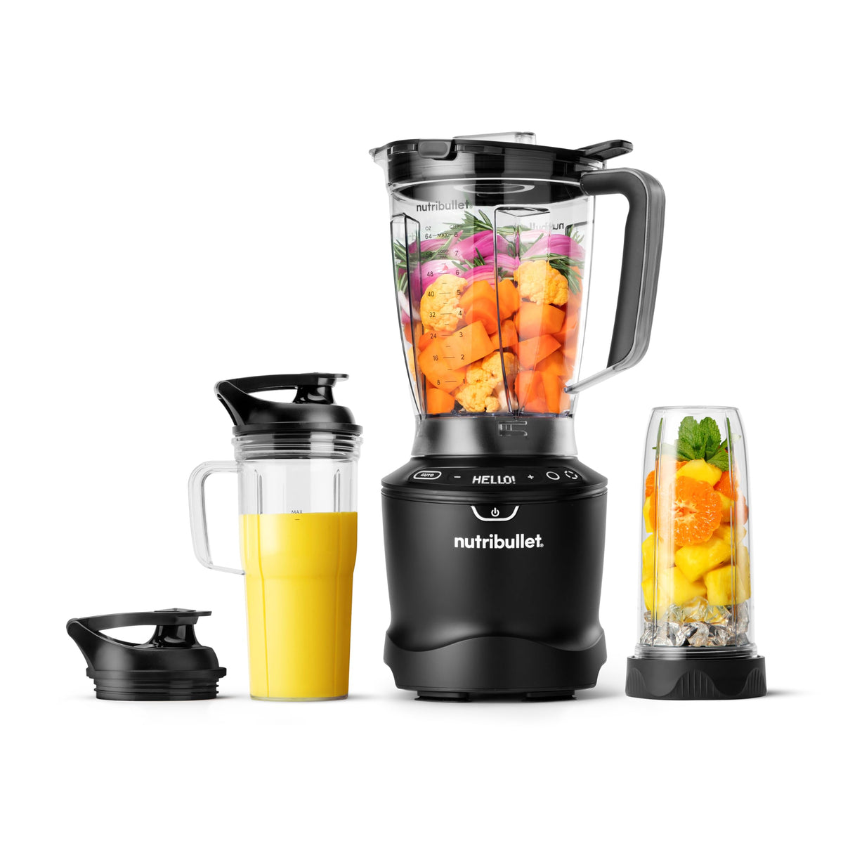 1400-Watt Multi-Function Countertop Blender Combo, 64 oz Pitcher, 32 oz And 24 oz Cups, Gunmetal-Gray