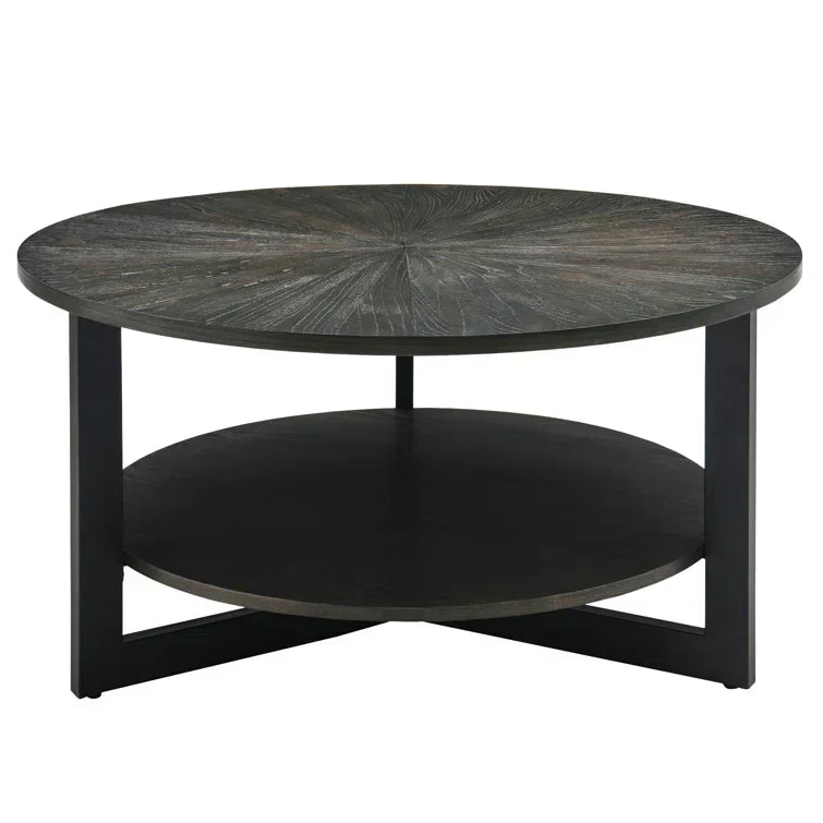 Round Coffee Table With Storage Shelf - 33.5 in