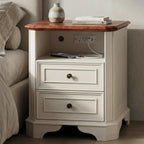 24in White Nightstands With Charging Station, 2 Drawers And Open Shelf - Set Of 2