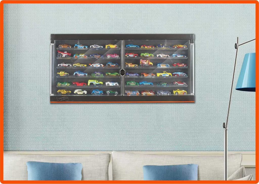 Hot Wheels Display Case With Exclusive Mercedes-Benz 190E 1:64 Scale Sports Car