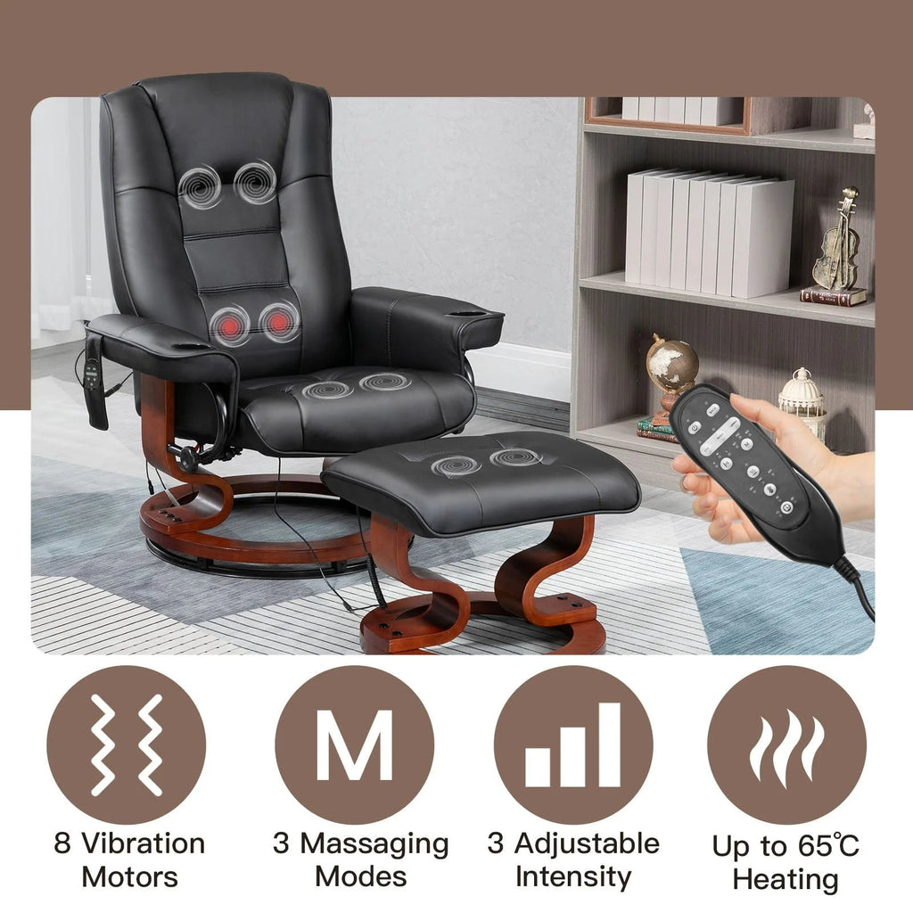 AVAWING Faux Leather Swivel Massage Recliner Chair With Ottoman - Black