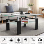 SEGMART Glass Coffee Table With Lower Shelf, 39.4 x 24 x 17.7 in - L5509