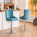 Alexent 2-Piece Swivel Bar Stools, Dark Blue, 43.7-51.6 H, 19.3 W x 18.1 D - Silver Footrest