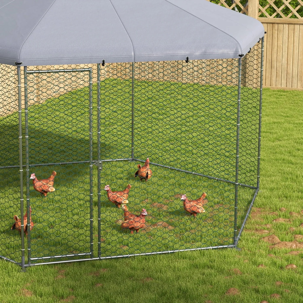 PawHut Large Metal Coop Run With Waterproof Anti-UV Cover, 13 ft x 11.4 ft x 8.6 ft