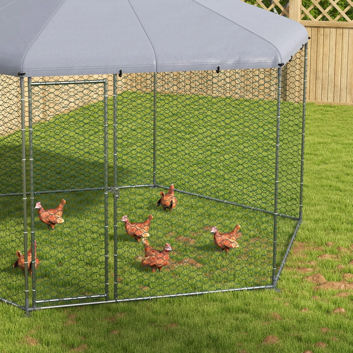 PawHut Large Metal Coop Run With Waterproof Anti-UV Cover, 13 ft x 11.4 ft x 8.6 ft