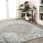 Bohemian Medallion Low-Pile Machine-Washable Area Rug, Cream And Terra