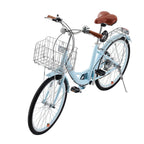 KFFKFF 26 in 7-Speed Cruiser Bike, Pale Blue With Front Basket And Rear Rack - SCB722-B