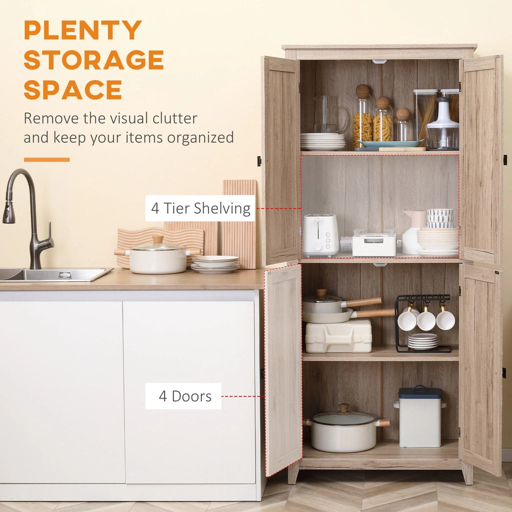 HOMCOM Freestanding 4-Door Kitchen Pantry Storage Cabinet, 72in, 4-Tier - Adjustable Shelves