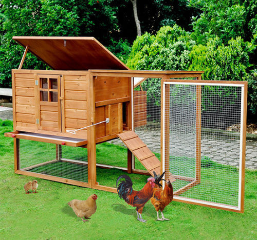 PawHut 64in Large Wooden Chicken Coop Kit With Outdoor Run And Nesting Box