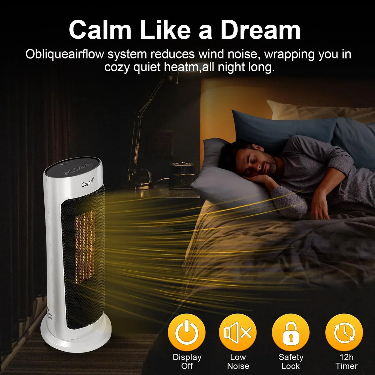 Caynel Oscillating Ceramic Tower Space Heater, 1500W, White