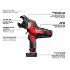 Milwaukee M12 12V Lithium-Ion Cordless 600 MCM Cable Cutter Kit With One 3.0Ah Battery, Charger And Hard Case
