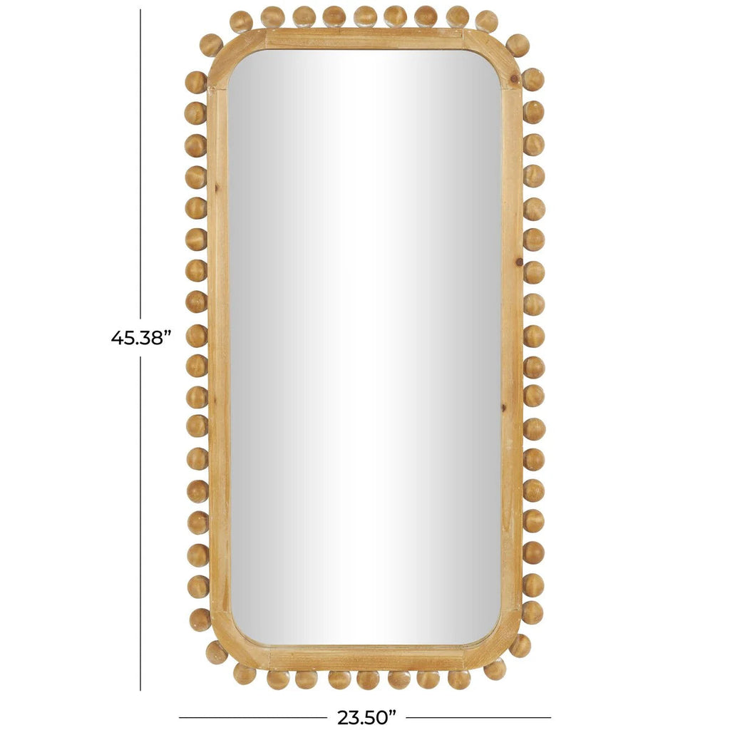 Brown Fir Wood Beaded Frame Wall Mirror 23.50in L x 1.50in W x 45.38in H
