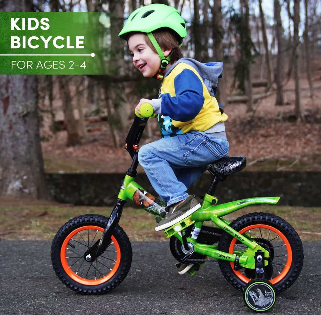 Jurassic World 12-inch Raptor Boys Bicycle With Training Wheels, Green And Orange