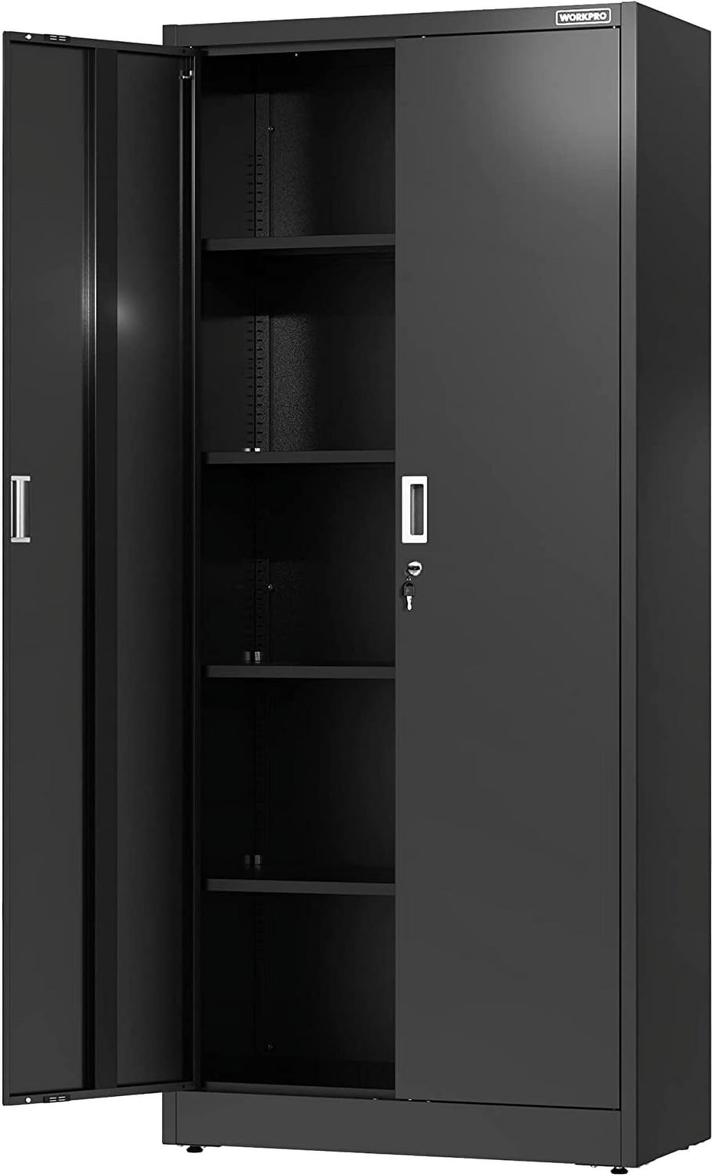 WORKPRO Metal Storage Cabinet With Locking Doors, Adjustable Shelves, Black, 71 Inches Tall - 31-1/2 x 15-3/4 Inch