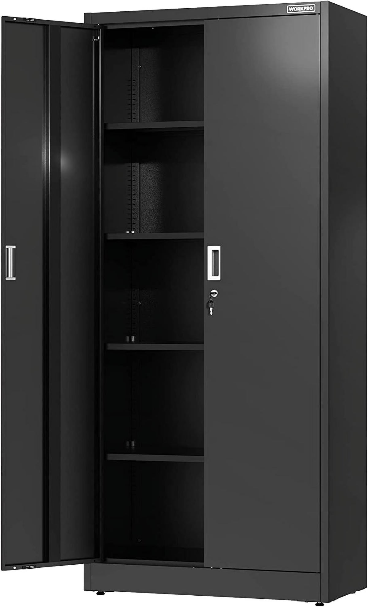 WORKPRO Metal Storage Cabinet With Locking Doors, Adjustable Shelves, Black, 71 Inches Tall - 31-1/2 x 15-3/4 Inch